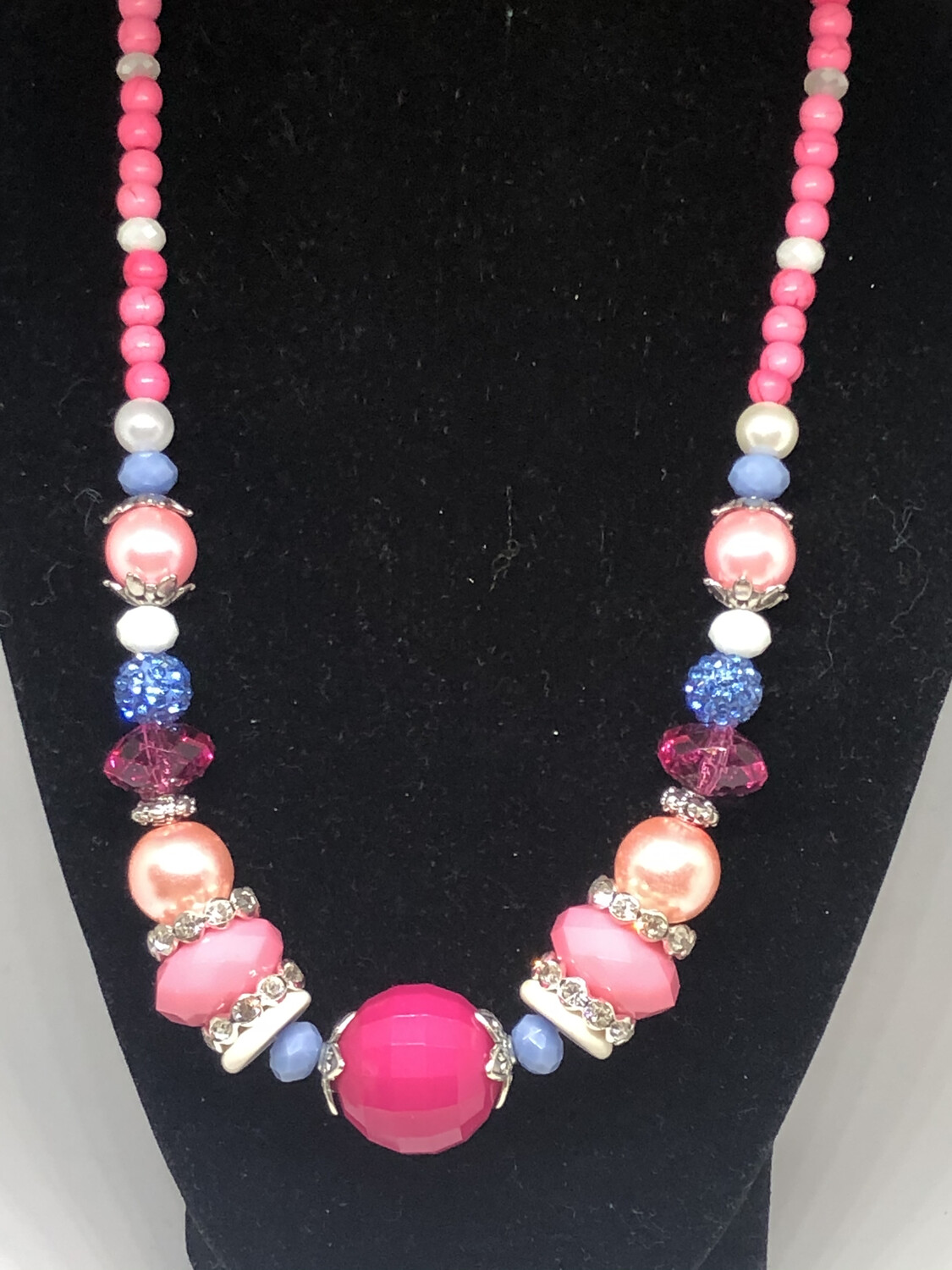 Necklace-pink and Blue handmade beaded necklace