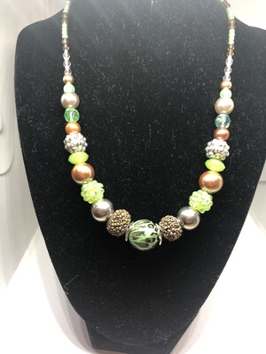 Necklaces (2)-Mint and leopard And Lime With Leopard with cream, handmade beaded necklace