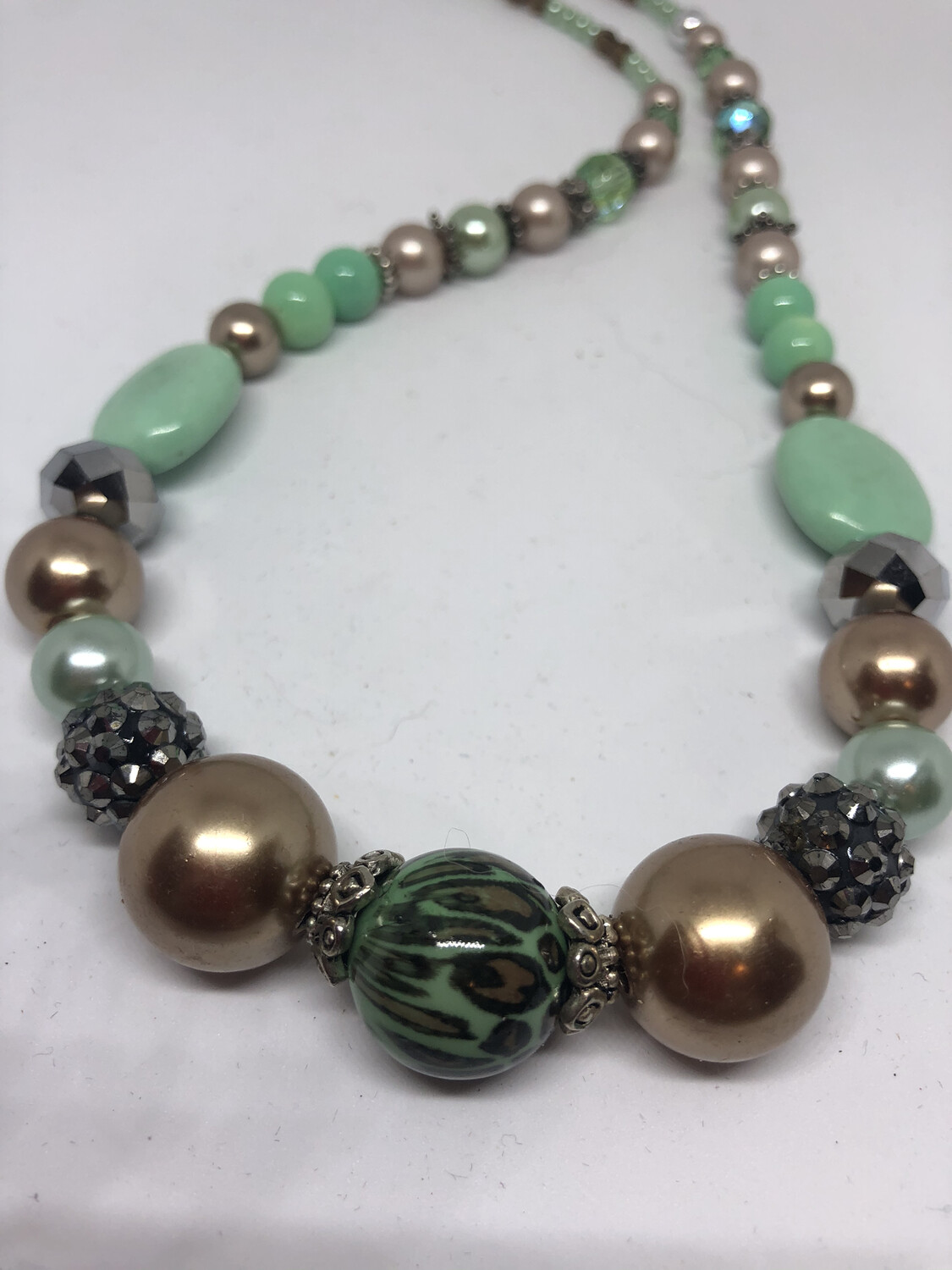 Necklaces (2)-Mint and leopard And Lime With Leopard with cream, handmade beaded necklace