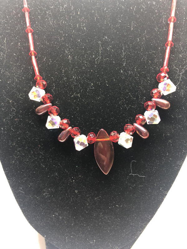Necklaces-(3) Crystal Necklaces handmade beaded necklace In Red, Blue And Crystal