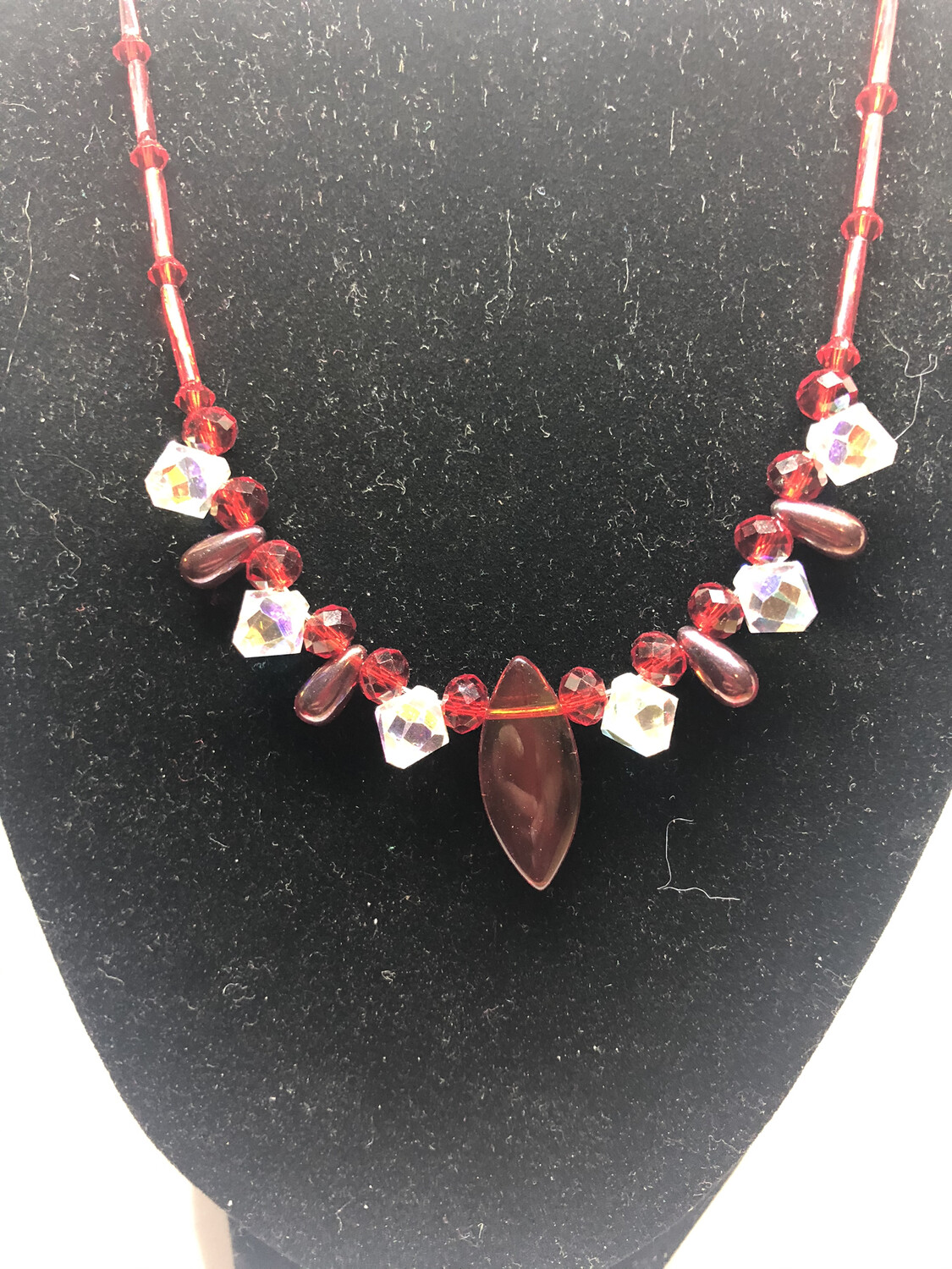 Necklaces-(3) Crystal Necklaces handmade beaded necklace In Red, Blue And Crystal