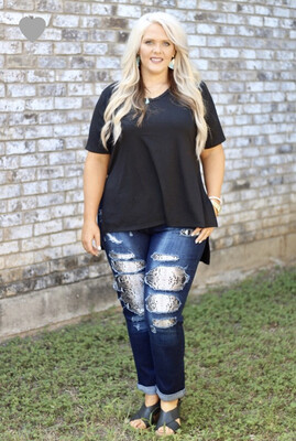 plus Jeans-Holes Filled With White Leopard And Other With Snakeskin