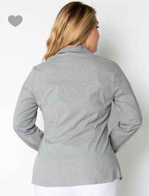 plus shirt-Gray Dress Shirt With Button Up Front And Darts To Make It More Fitted