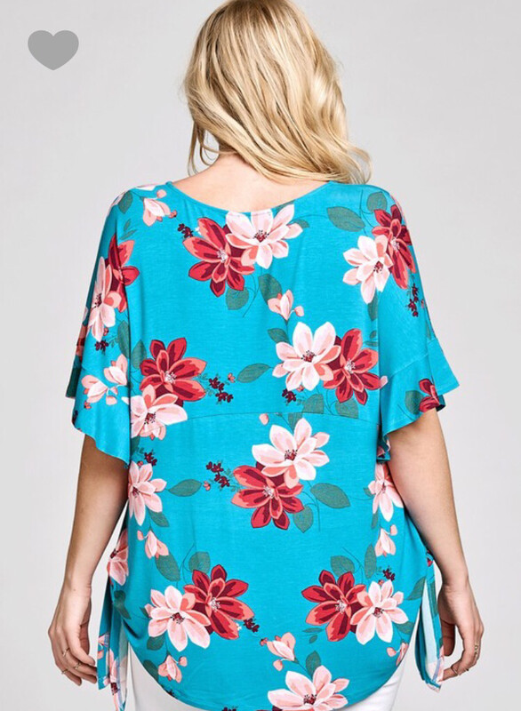 Plus Size-Floral Shirt In Two Colors, Yellow And Turquoise 