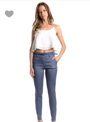 Pants-Mid Waist Straight Leg Pants In Blue With White Accents