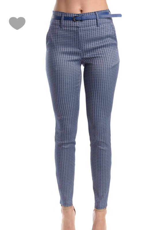 Pants-Mid Waist Straight Leg Pants In Blue With White Accents