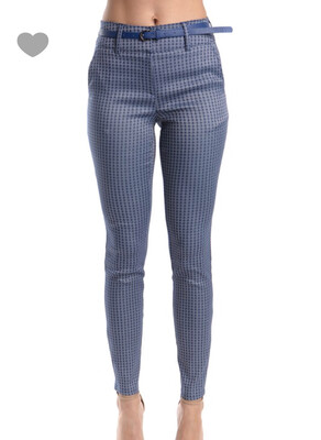 Pants-Mid Waist Straight Leg Pants In Blue With White Accents