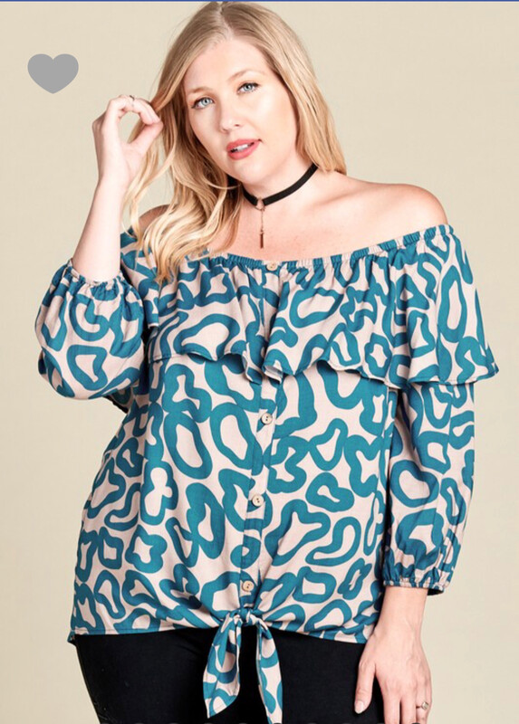 Plus shirt, Off The Shoulder With Ruffled In Pink And Turquoise