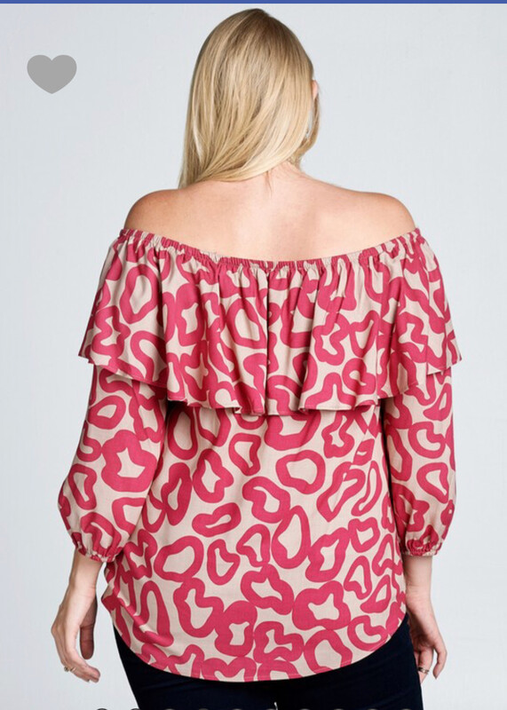 Plus shirt, Off The Shoulder With Ruffled In Pink And Turquoise