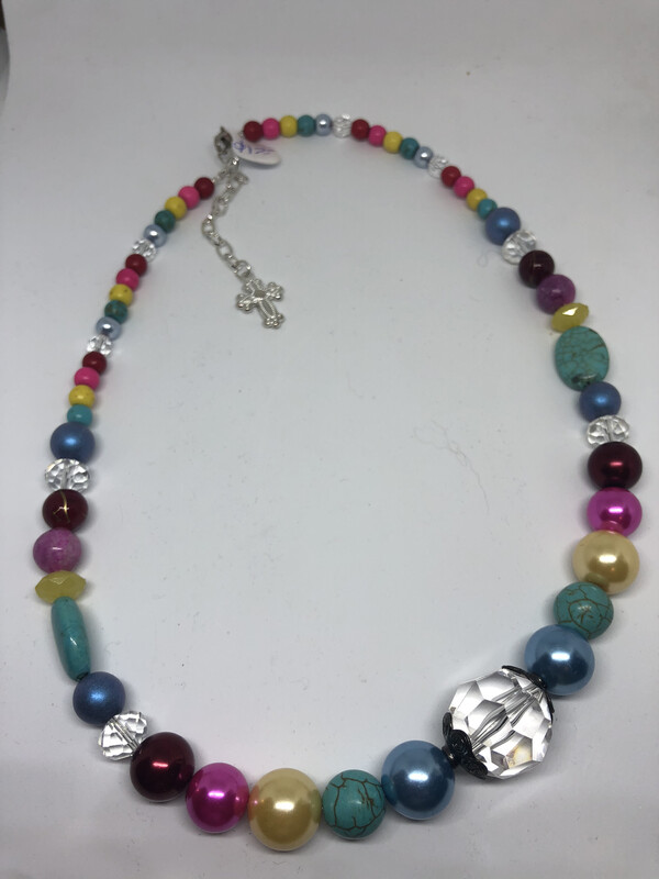 Necklace-Bright Color Rounds With Crystal Center Stone