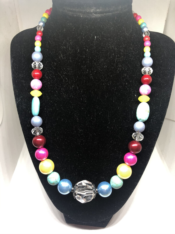 Necklace-Bright Color Rounds With Crystal Center Stone