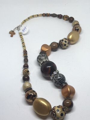 Necklaces (2)-Gold And Brown With Black Accents