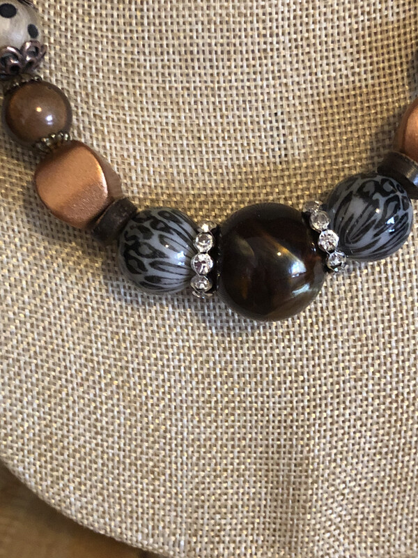 Necklaces (2)-Gold And Brown With Black Accents