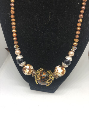 Necklaces (2)-Gold And Brown With Black Accents