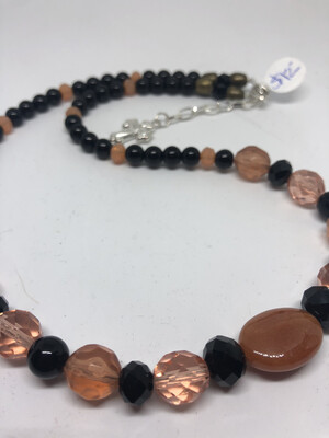 Necklace-peach And Black Only, Smaller Beads, Peach And Black With Gold Accents