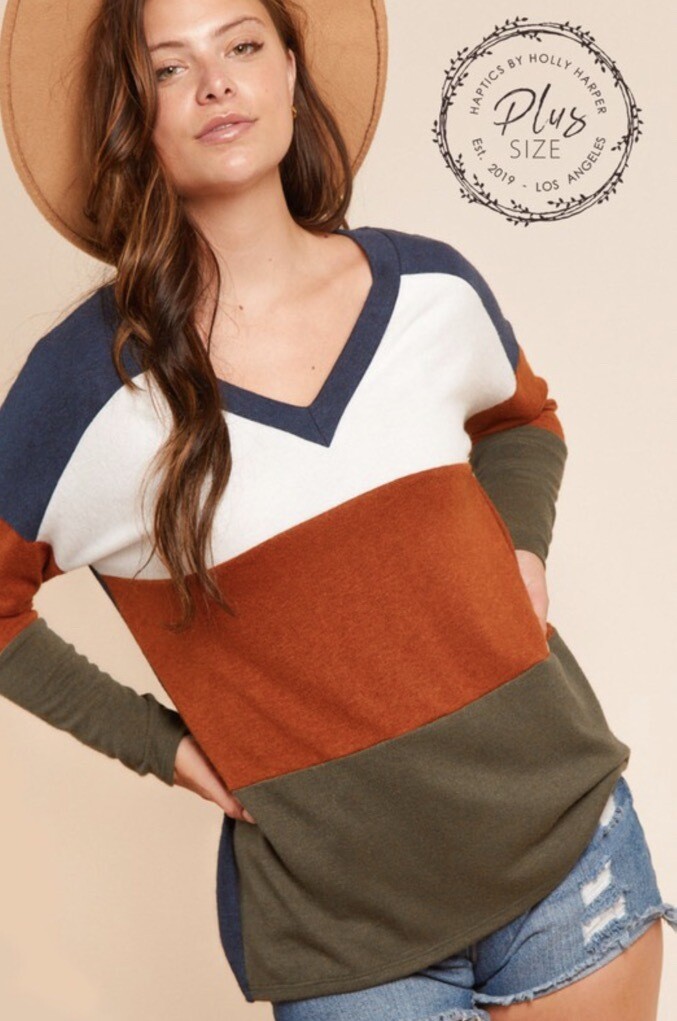 Sweater, V-neck Color Block