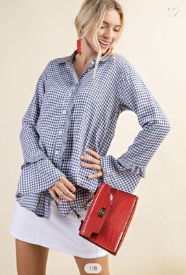 Shirt-chambray Textured Fabric With Frill From Waist. 