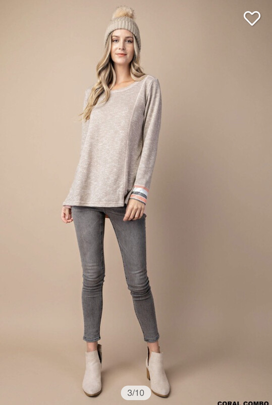 Shirt-stripe Mixed Terry Top In Two Colors