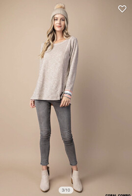 Shirt-stripe Mixed Terry Top In Two Colors