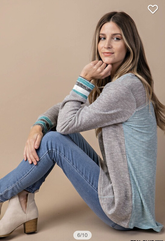 Shirt-stripe Mixed Terry Top In Two Colors