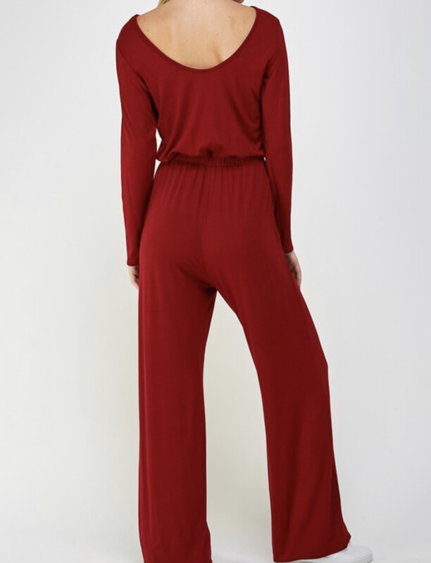 Jumper-maroon Long Sleeve With Tie Waist
