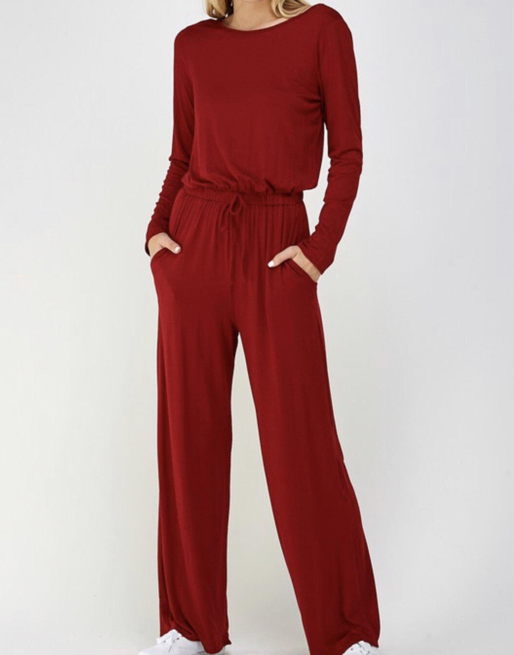 Jumper-maroon Long Sleeve With Tie Waist