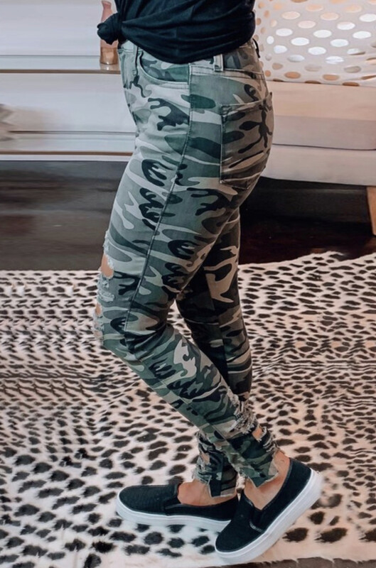 Jeans Skinny-with Worn Rips In camo