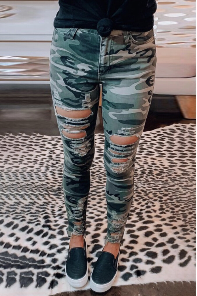 Jeans Skinny-with Worn Rips In camo