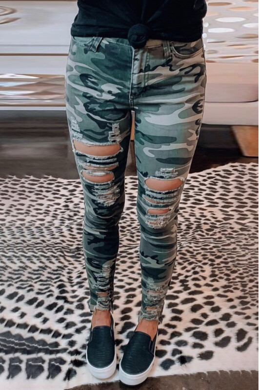 Jeans Skinny-with Worn Rips In camo