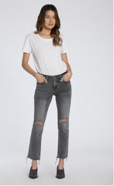 Jeans-Dear John Blaire brushed Black Denim High Rise, Destruction, Raw Cut Hem