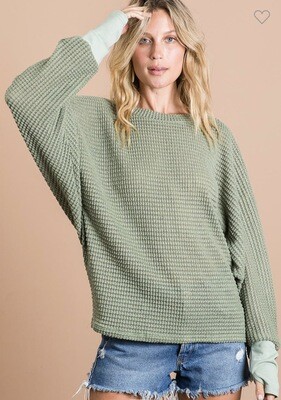 Shirt-popcorn Waffle Knit Top With Thumb Holes And Can Be Worn Off The Shoulders In Many Colors S-XL