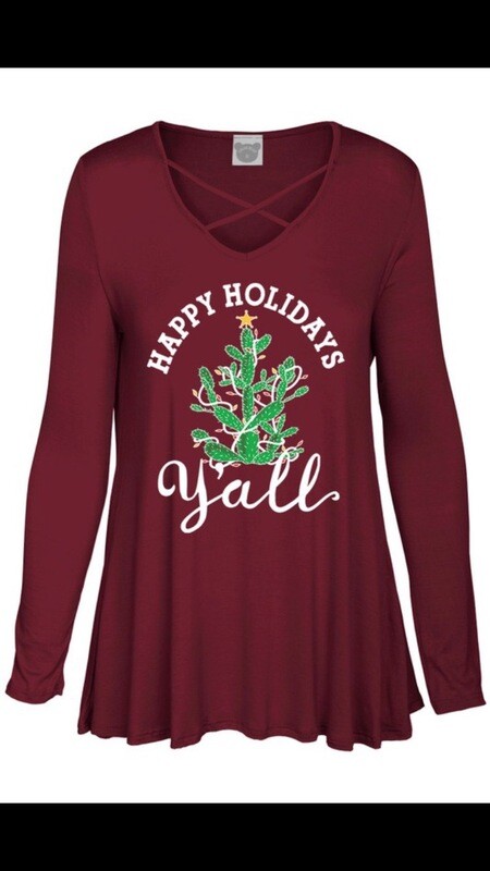 Tee’s-Christmas With Cactus And happy Holiday Y’all