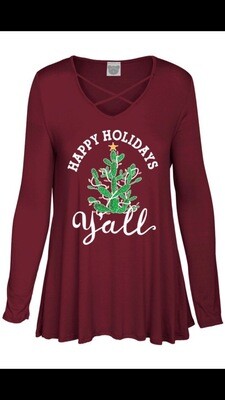 Tee’s-Christmas With Cactus And happy Holiday Y’all