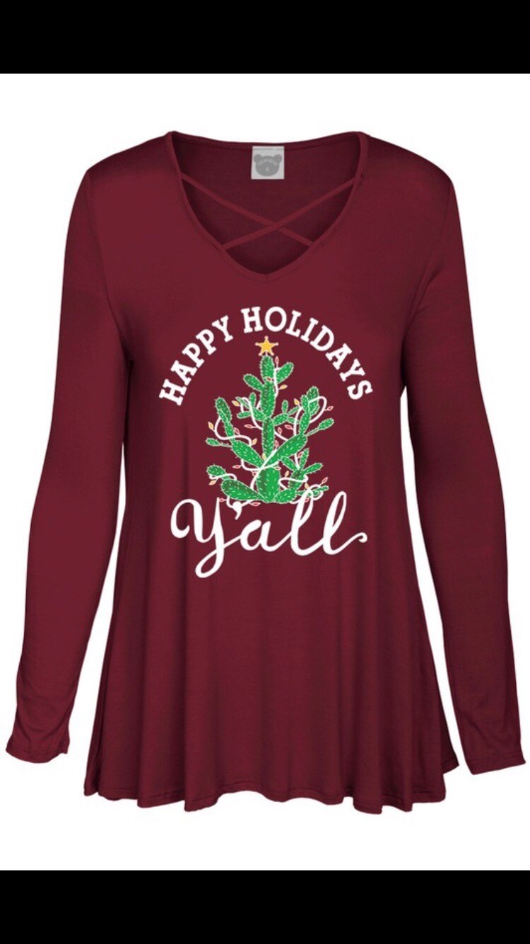 Tee’s-Christmas With Cactus And happy Holiday Y’all