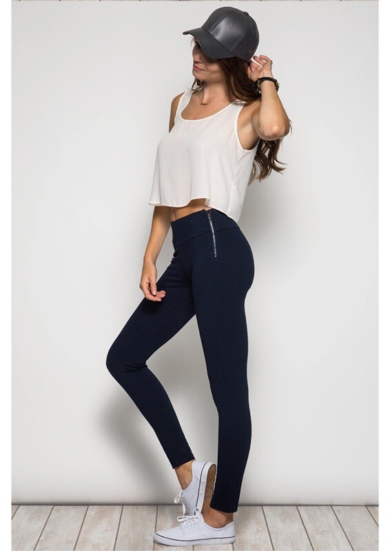 Pants-Skinny Pants With Zipper Side In Navy And Gray