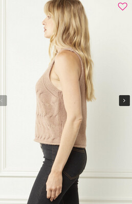 Shirt-Mocha Solid V-neck Tank Style Cropped Sweater.  20% Polyester, 52% Acrylic, 28% Nylon. Model Is 5’9Wearing A Small