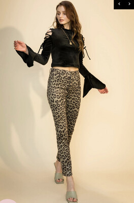 Pants-LEOPARD PRINT SKINNY PANTS
