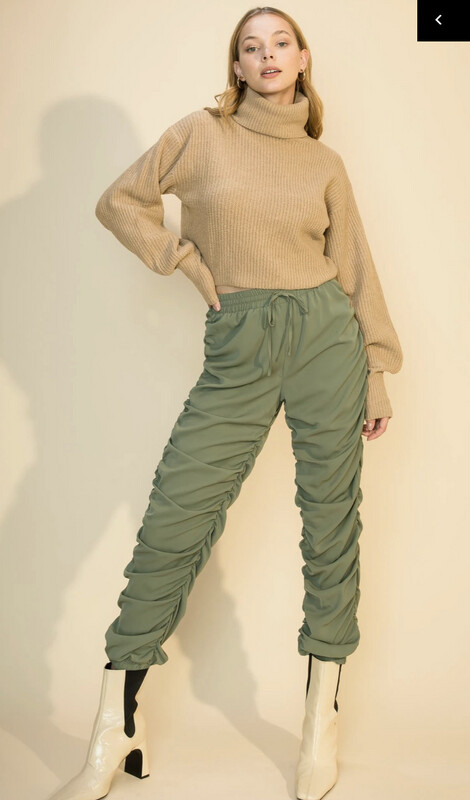 Pants-OLIVE SIDE SHIRRING DETAIL JOGGER PANTS