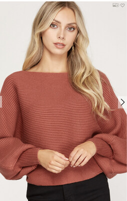 SWEATER-BLACK &amp; RUST LONG DOLMAN SLEEVE BOAT NECK RIB KNIT SWEATER TOP
50%VISCOSE 25%POLYESTER 25%NYLON SWEATER TOP