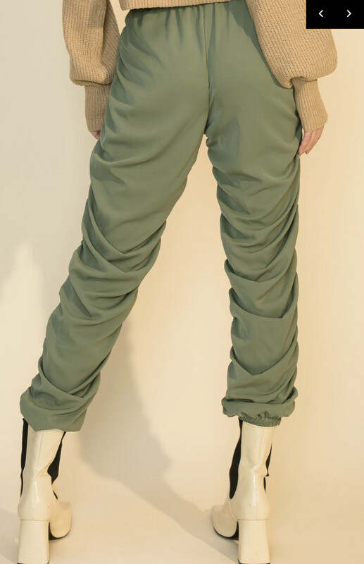 Pants-OLIVE SIDE SHIRRING DETAIL JOGGER PANTS