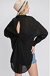 Shirt-Black And Cream Long Sleeve Textured button-down shirts with twisted open back detail.  Black Also Comes In Plus

80% Rayon 20% Nylon