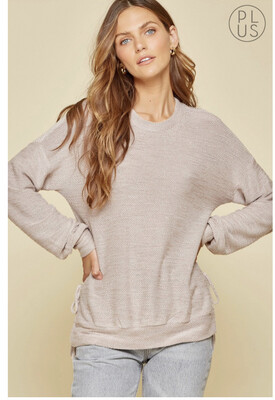 Shirt-Plus-Olive And Mocha Easy pull over tops with rounded neckline and banded sleeves. We love the hemline detail on this knit top! Non sheer, light weight, stretchy.
65% POLY 32% RAYON 3% SPAN