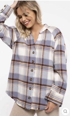 Shirt-Blue Or Green Distressed Hem Plaid Jacket. 