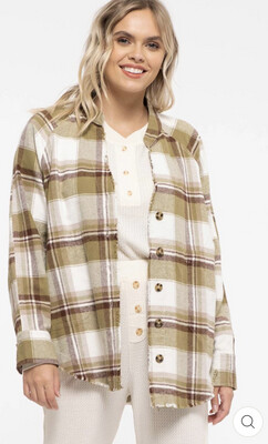 Shirt-Blue Or Green Distressed Hem Plaid Jacket. 