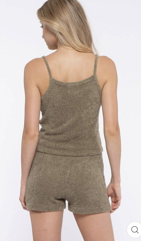 Set-olive Cami Top And Shorts In Supple Softness. 