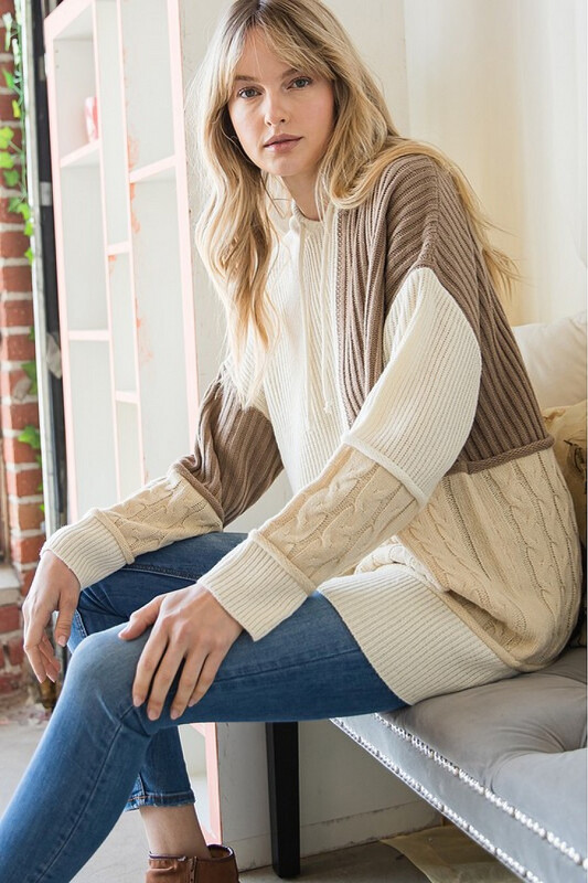 Sweater-plus Taupe Multi Color Block Sweater Hoodie. 100% Acrylic