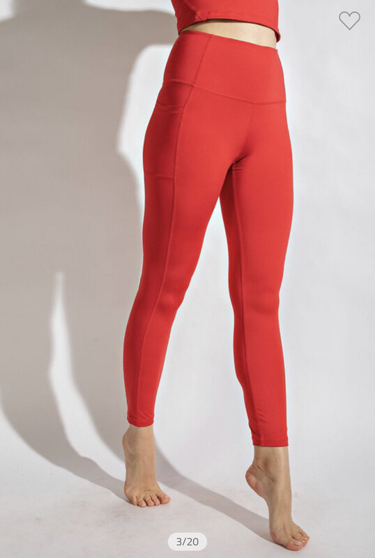 Leggings-Red Lux Butter, Compression Full Length, Wide Waistband.  82% Poly Microfiber, 18% Spandex