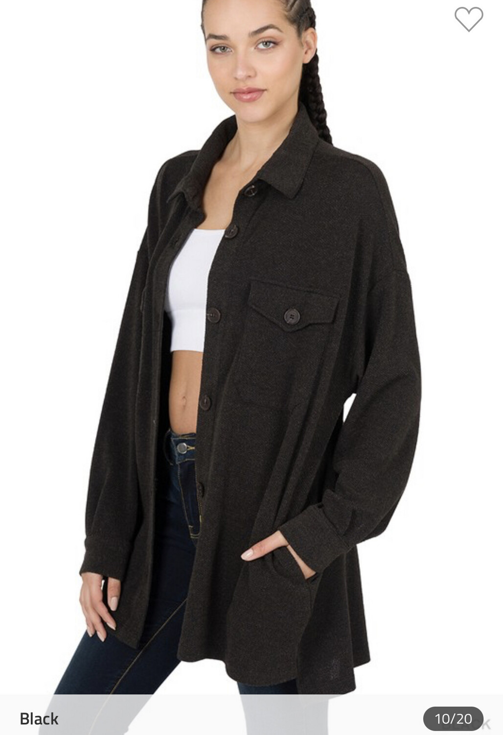Shirt-Oversized Soft Jackered Shacket In Plus And Regular Size With Pockets. Solid Colors: Rose, Dusty Green, Blue Gray Black And Ash Blue