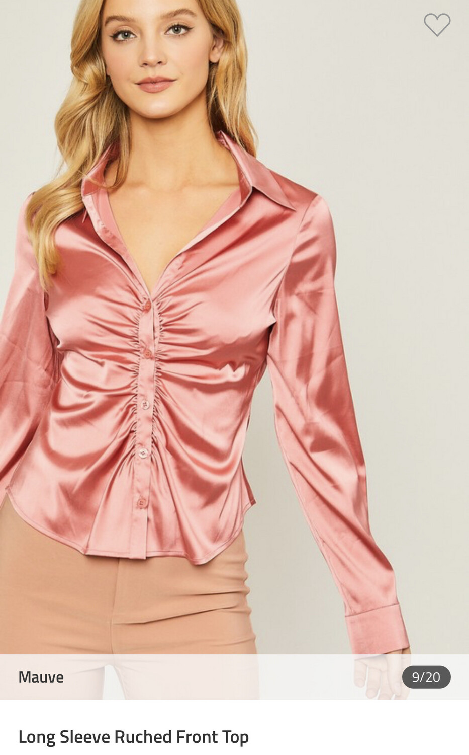 Shirt-Satin Mauve Button Front Shirt With A Runched Waist