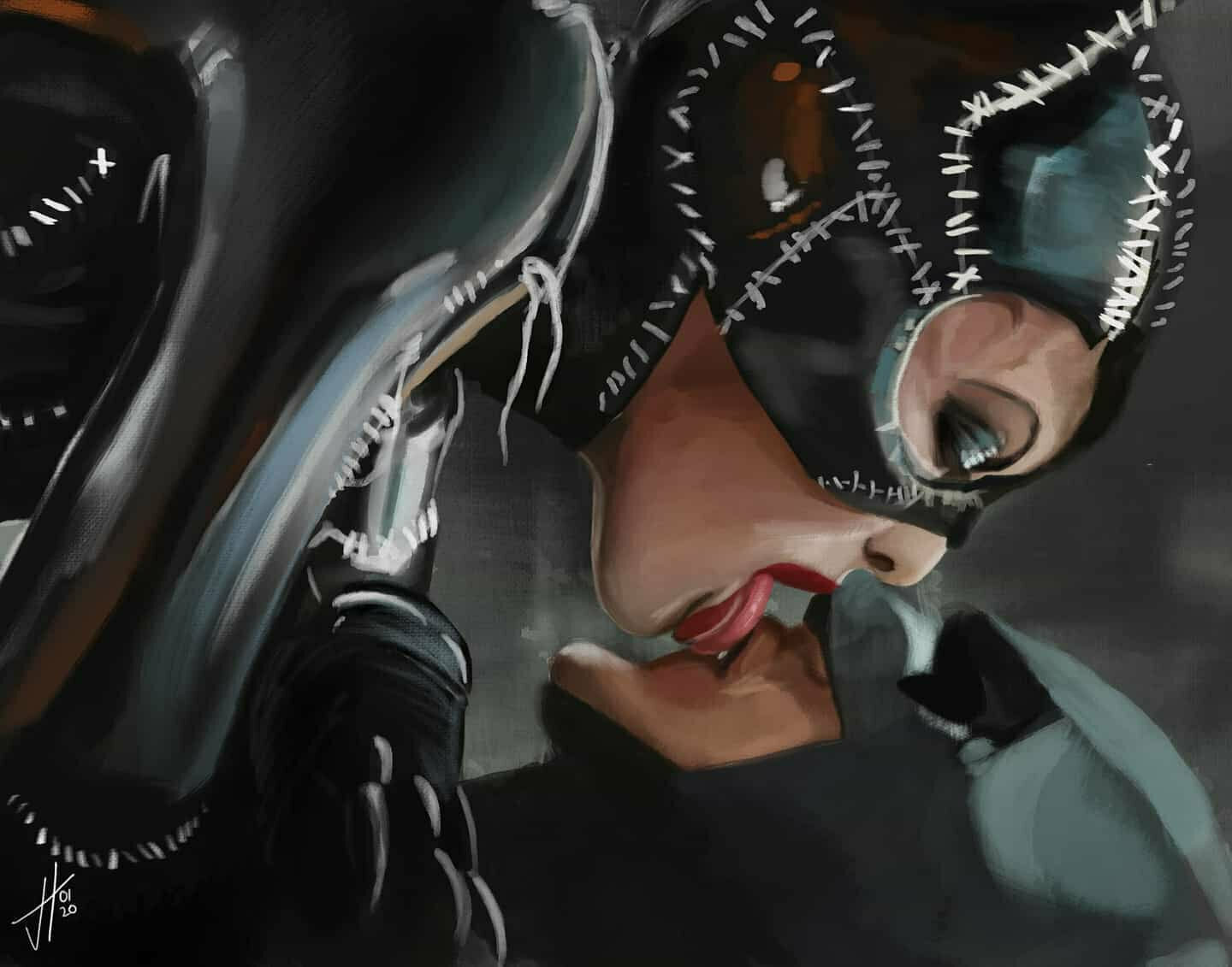 Batman Returns Catwoman Michelle Pfeiffer Michael Keaton Portrait Art Print Batman Returns Catwoman Michelle Pfeiffer Michael Keaton Portrait Art Print